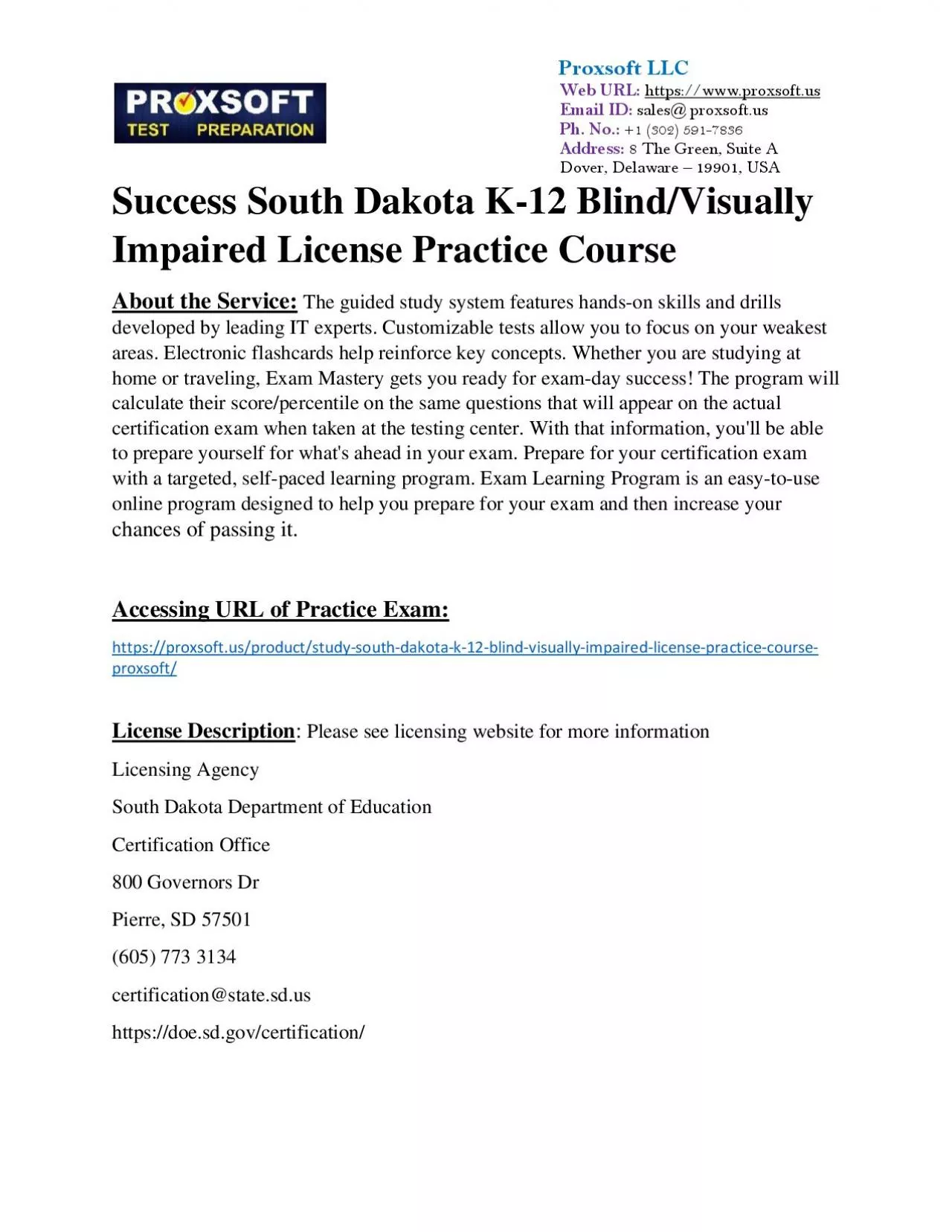 PDF-Success South Dakota K-12 Blind/Visually Impaired License Practice Course