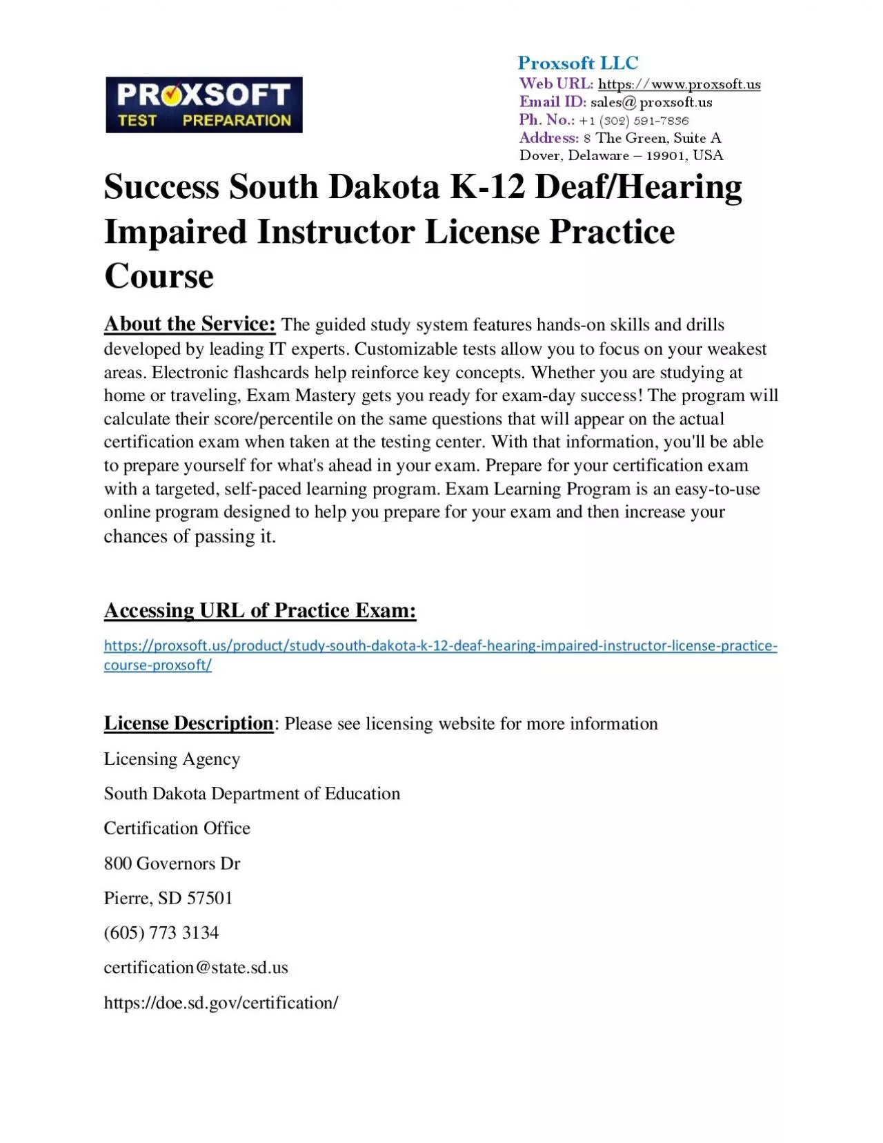 PDF-Success South Dakota K-12 Deaf/Hearing Impaired Instructor License Practice Course