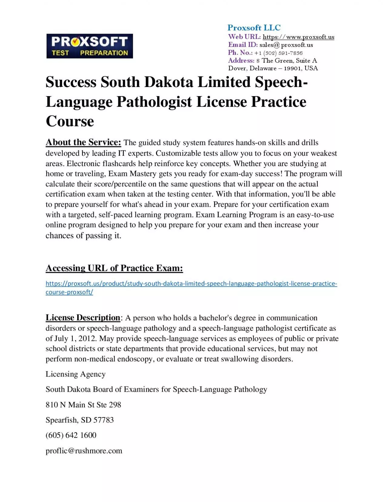 PDF-Success South Dakota Limited Speech-Language Pathologist License Practice Course