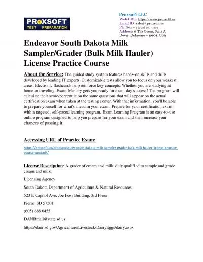 Endeavor South Dakota Milk Sampler/Grader (Bulk Milk Hauler) License Practice Course