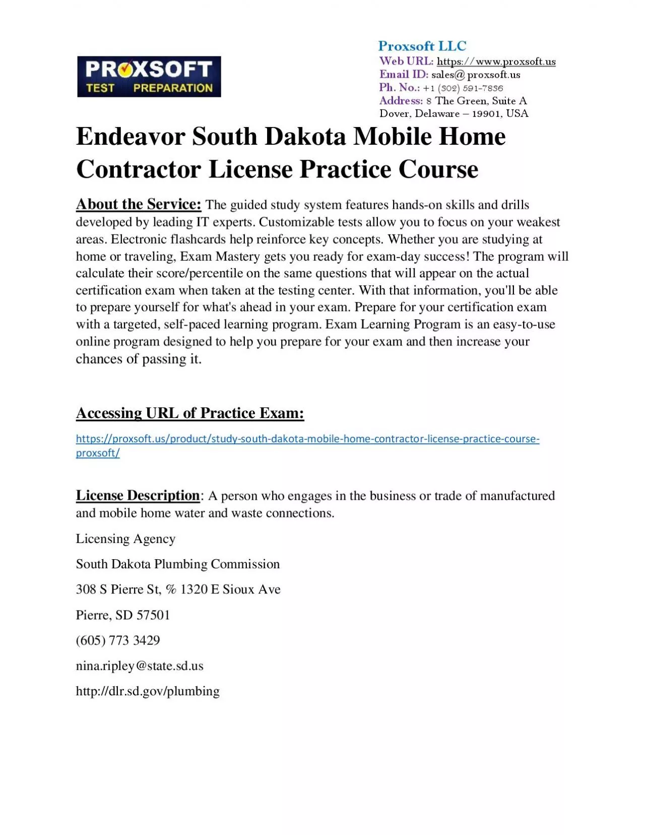 PDF-Endeavor South Dakota Mobile Home Contractor License Practice Course