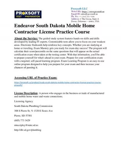 Endeavor South Dakota Mobile Home Contractor License Practice Course