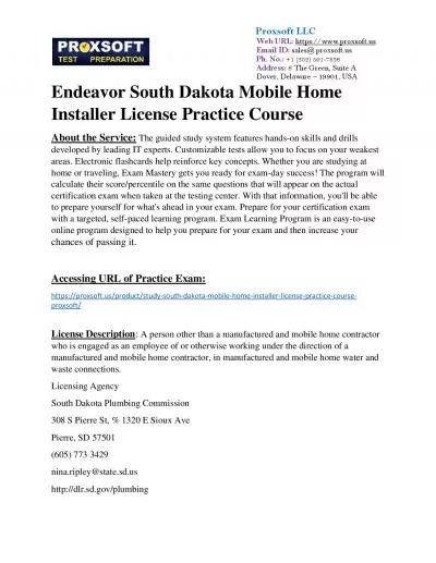 Endeavor South Dakota Mobile Home Installer License Practice Course