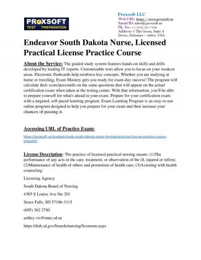 Endeavor South Dakota Nurse, Licensed Practical License Practice Course