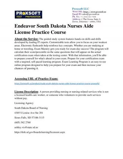 Endeavor South Dakota Nurses Aide License Practice Course