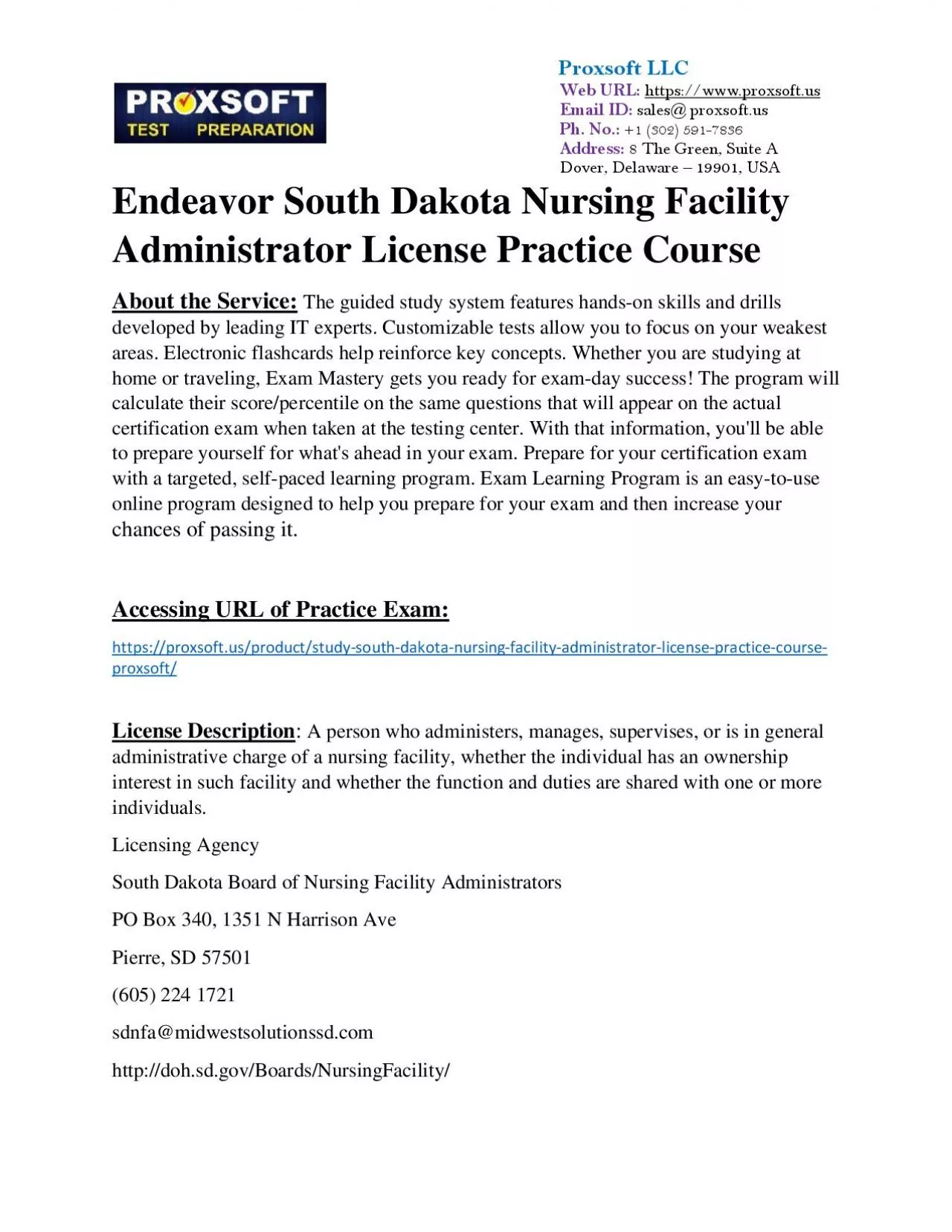 PDF-Endeavor South Dakota Nursing Facility Administrator License Practice Course