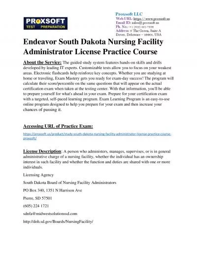 Endeavor South Dakota Nursing Facility Administrator License Practice Course