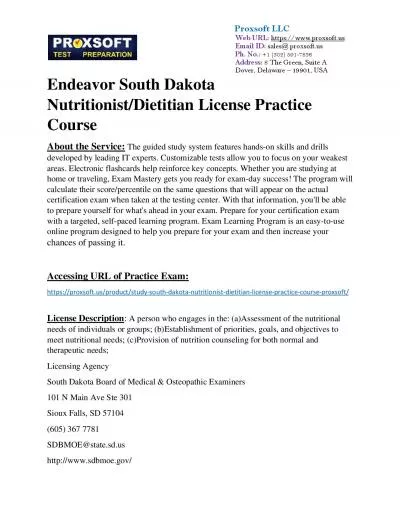 Endeavor South Dakota Nutritionist/Dietitian License Practice Course