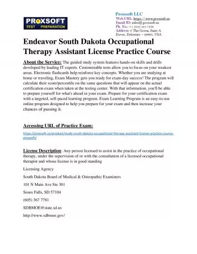 Endeavor South Dakota Occupational Therapy Assistant License Practice Course