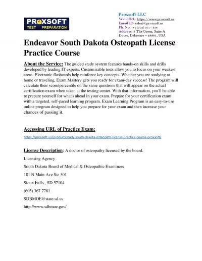 Endeavor South Dakota Osteopath License Practice Course