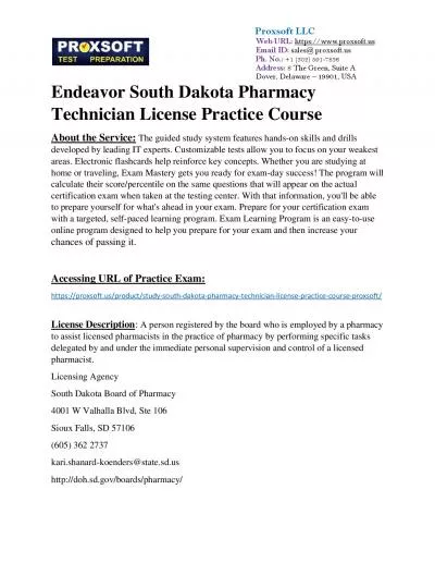 Endeavor South Dakota Pharmacy Technician License Practice Course