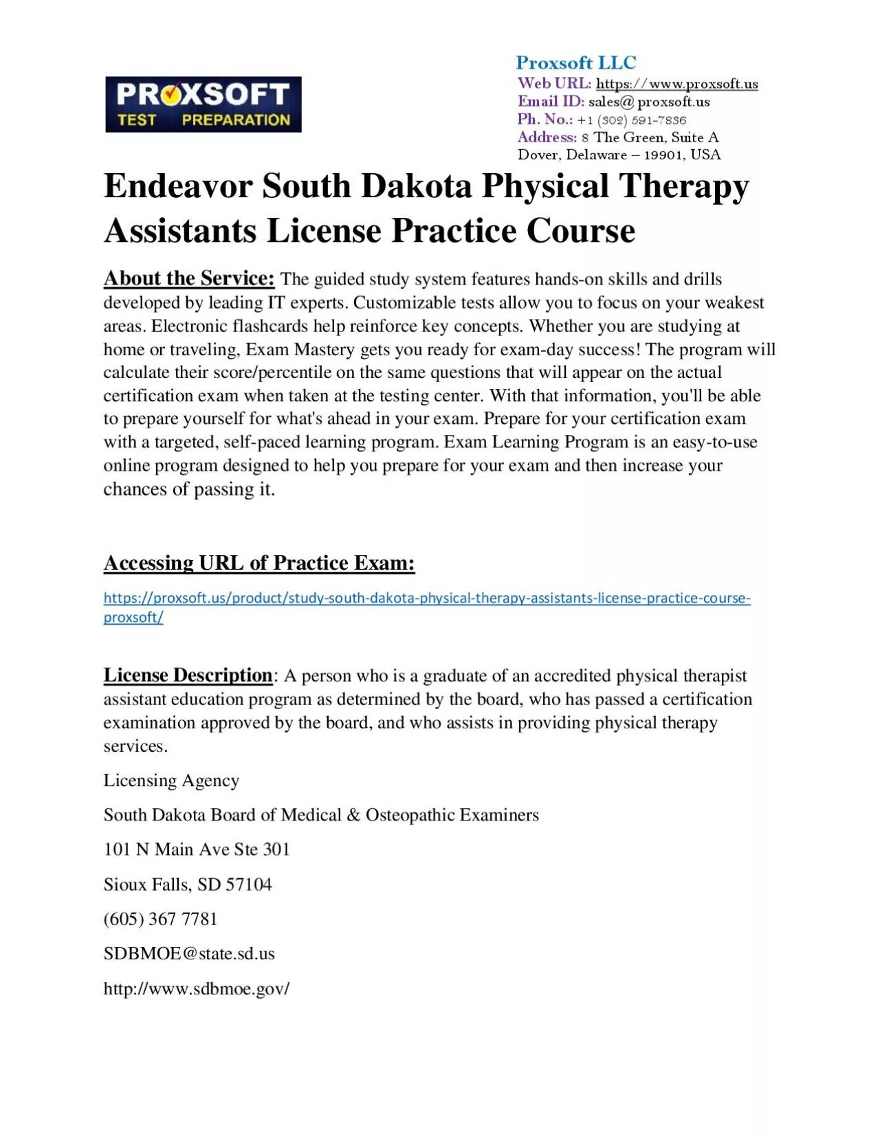 PDF-Endeavor South Dakota Physical Therapy Assistants License Practice Course