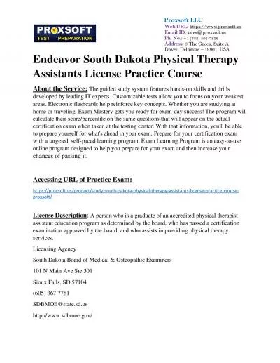 Endeavor South Dakota Physical Therapy Assistants License Practice Course