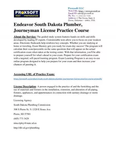 Endeavor South Dakota Plumber, Journeyman License Practice Course