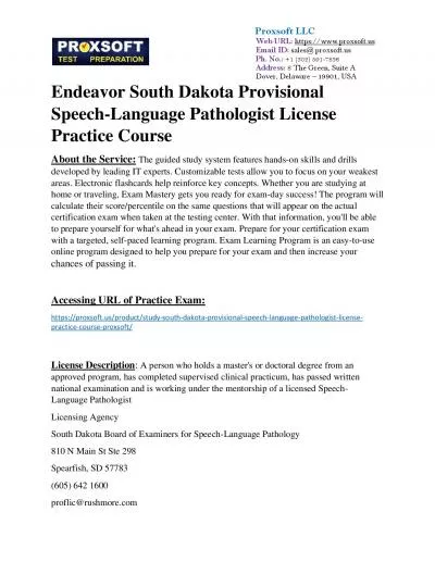 Endeavor South Dakota Provisional Speech-Language Pathologist License Practice Course