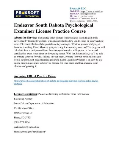 Endeavor South Dakota Psychological Examiner License Practice Course