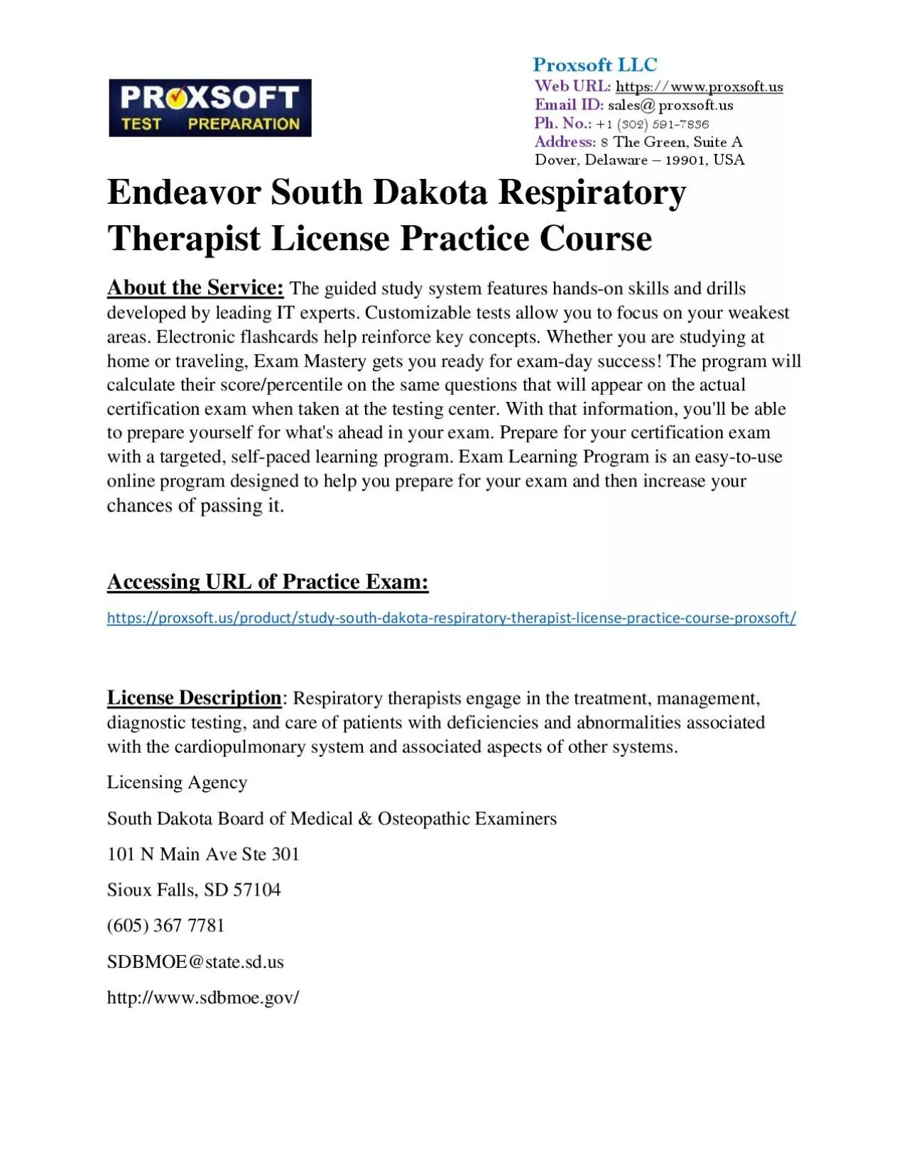 PDF-Endeavor South Dakota Respiratory Therapist License Practice Course