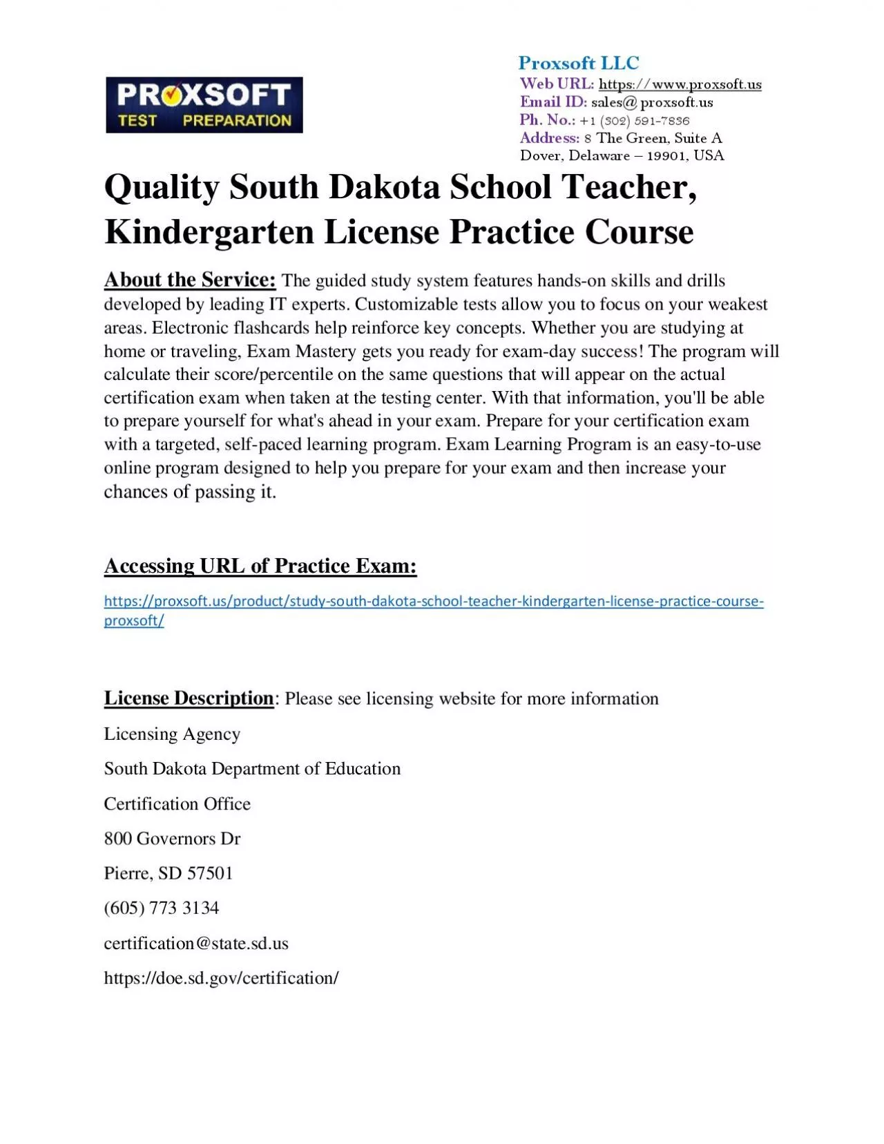 PDF-Quality South Dakota School Teacher, Kindergarten License Practice Course