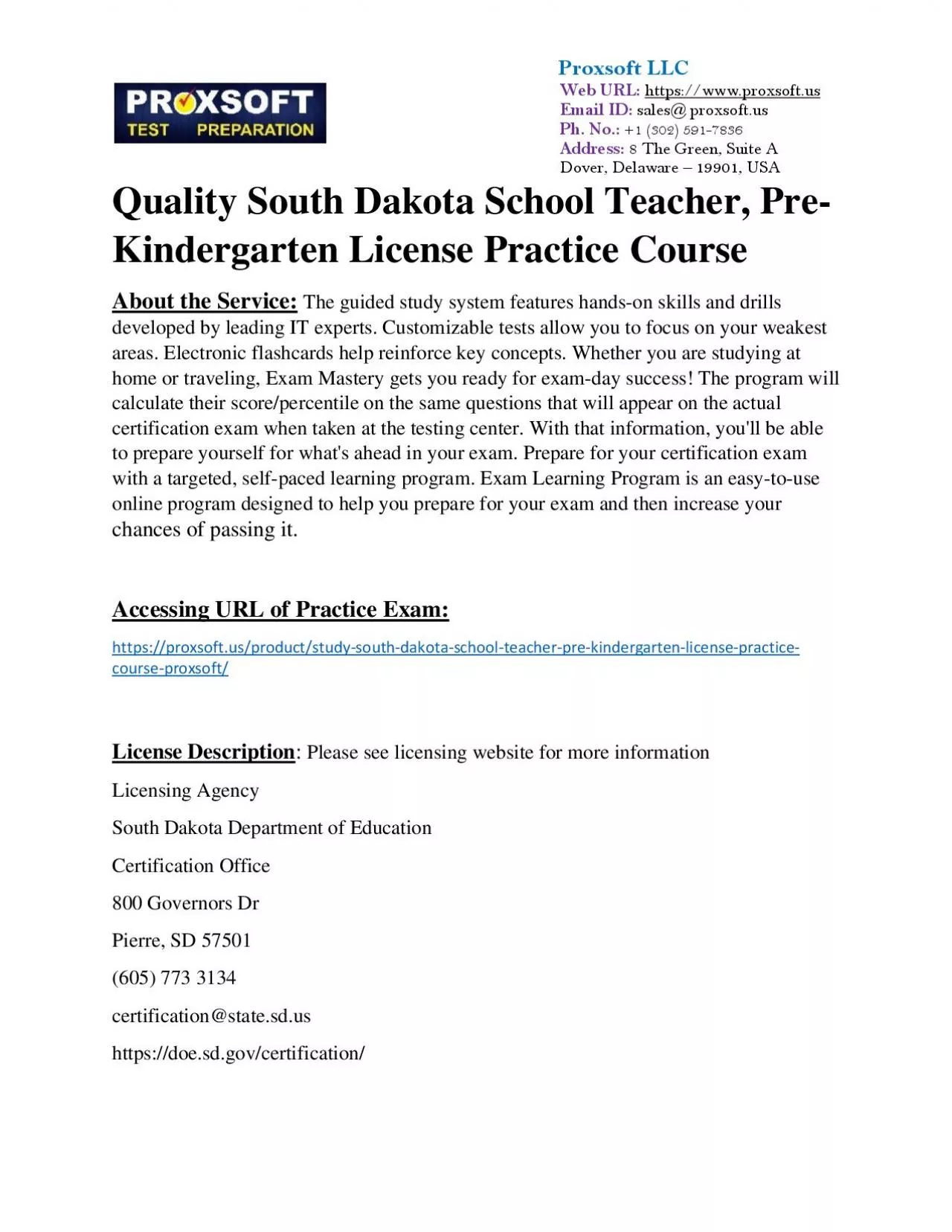 PDF-Quality South Dakota School Teacher, Pre-Kindergarten License Practice Course