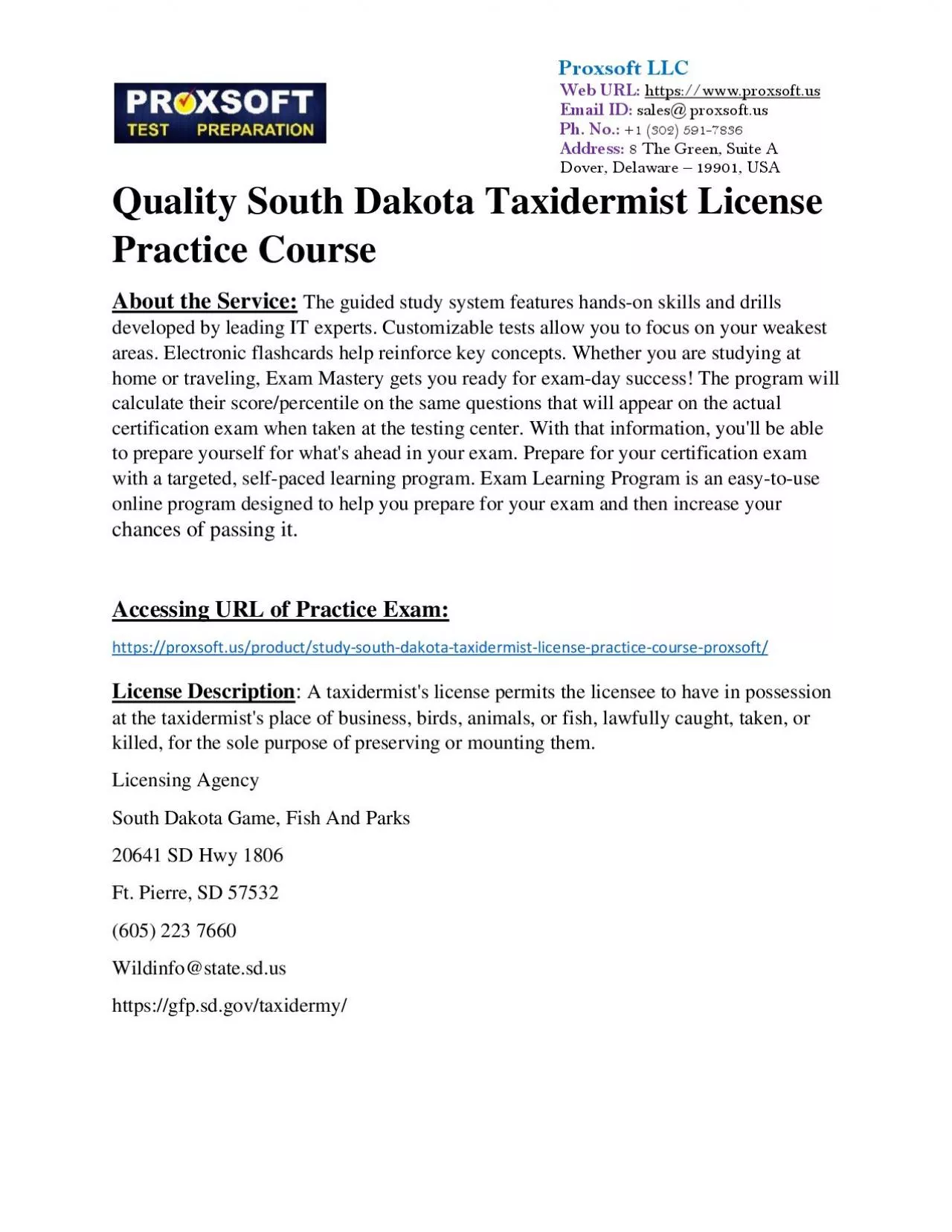 PDF-Quality South Dakota Taxidermist License Practice Course