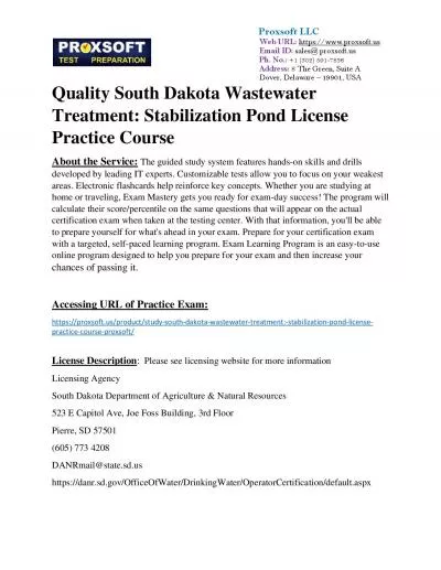 Quality South Dakota Wastewater Treatment: Stabilization Pond License Practice Course