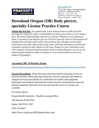 Download Oregon (OR) Body piercer, specialty License Practice Course