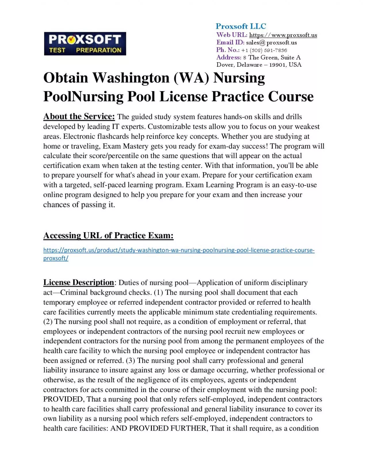 PDF-Obtain Washington (WA) Nursing PoolNursing Pool License Practice Course