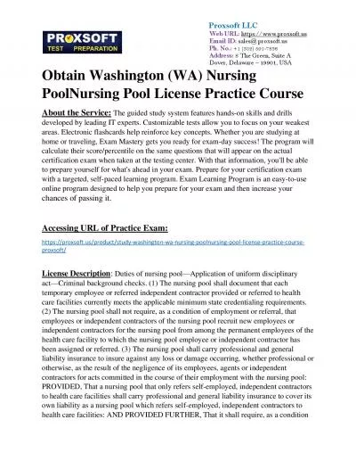 Obtain Washington (WA) Nursing PoolNursing Pool License Practice Course