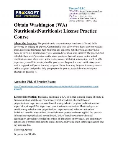 Obtain Washington (WA) NutritionistNutritionist License Practice Course