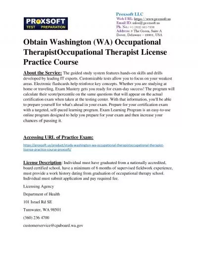 Obtain Washington (WA) Occupational TherapistOccupational Therapist License Practice Course