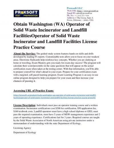 Obtain Washington (WA) Operator of Solid Waste Incinerator and Landfill FacilitiesOperator