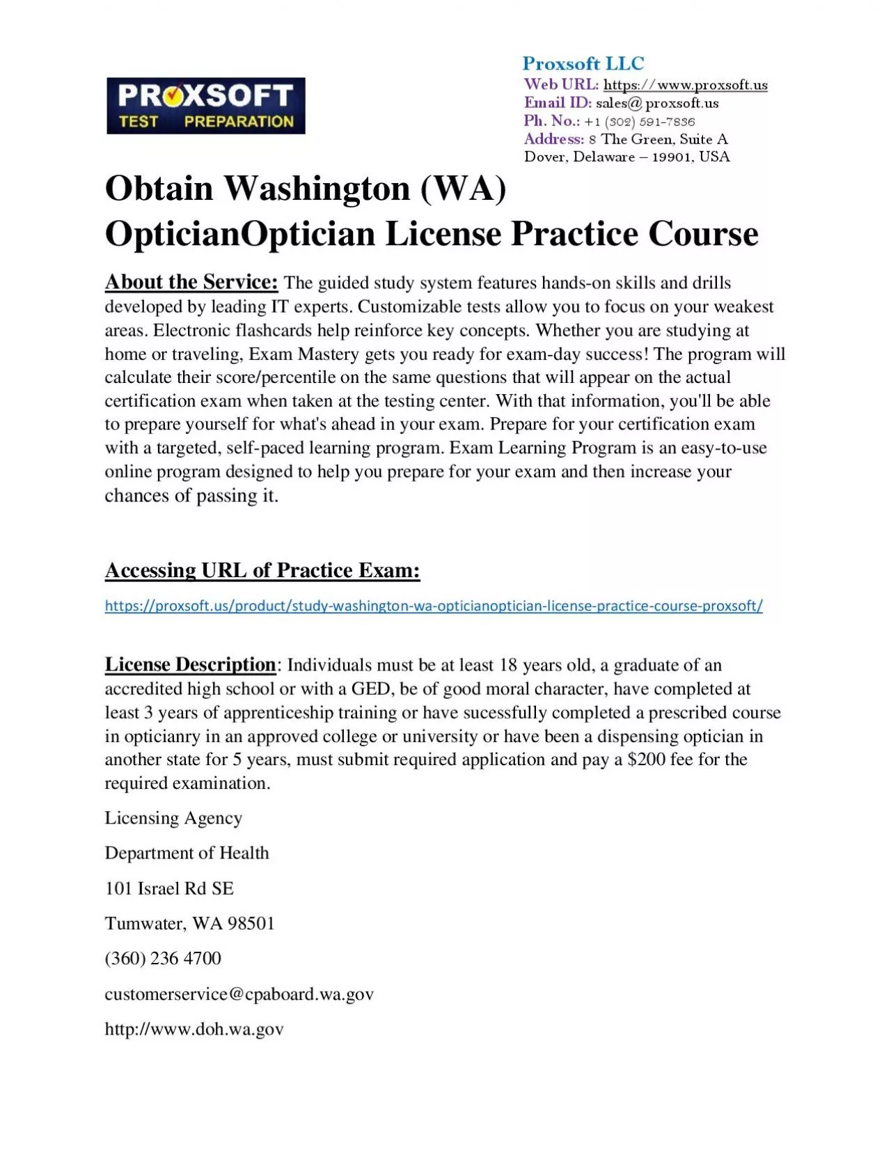 PDF-Obtain Washington (WA) OpticianOptician License Practice Course