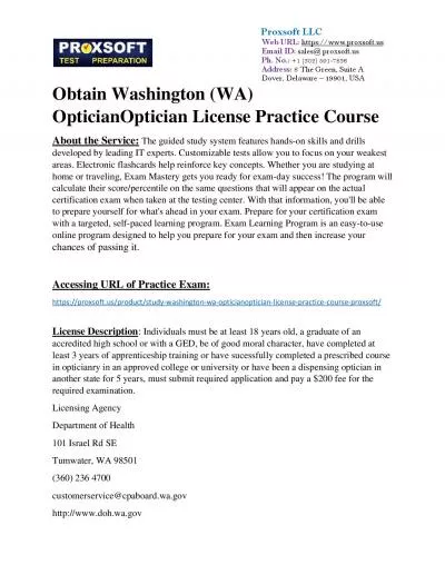 Obtain Washington (WA) OpticianOptician License Practice Course