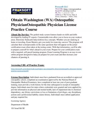 Obtain Washington (WA) Osteopathic PhysicianOsteopathic Physician License Practice Course