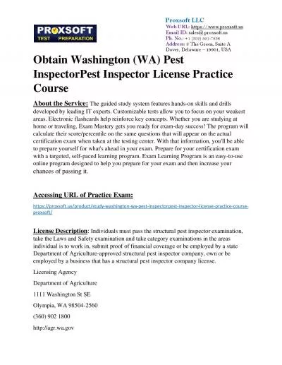 Obtain Washington (WA) Pest InspectorPest Inspector License Practice Course