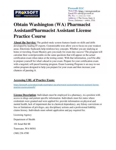 Obtain Washington (WA) Pharmacist AssistantPharmacist Assistant License Practice Course