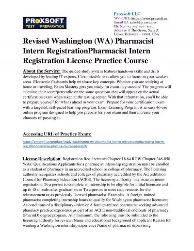 Revised Washington (WA) Pharmacist Intern RegistrationPharmacist Intern Registration License