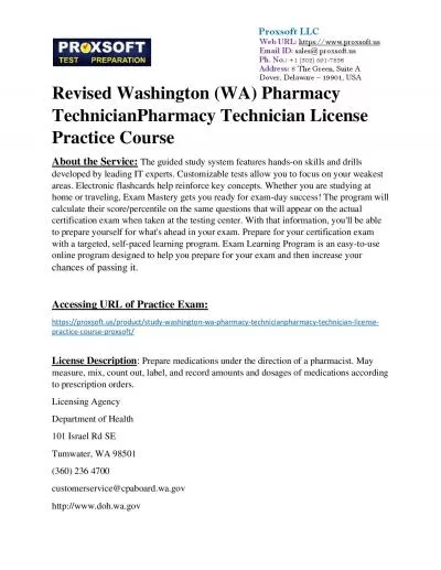 Revised Washington (WA) Pharmacy TechnicianPharmacy Technician License Practice Course