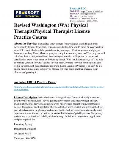 Revised Washington (WA) Physical TherapistPhysical Therapist License Practice Course