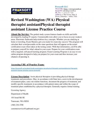 Revised Washington (WA) Physical therapist assistantPhysical therapist assistant License Practice Course