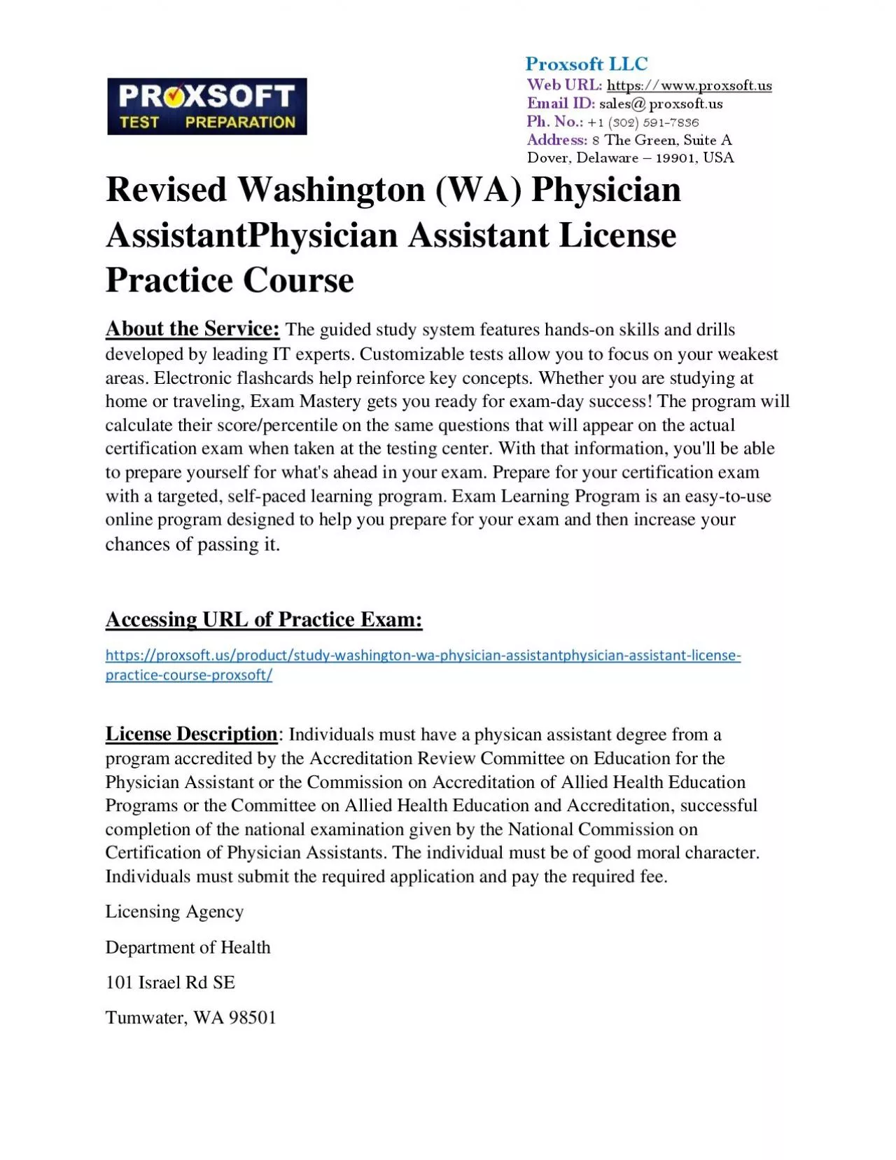 PDF-Revised Washington (WA) Physician AssistantPhysician Assistant License Practice Course