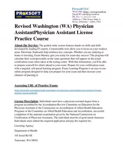 Revised Washington (WA) Physician AssistantPhysician Assistant License Practice Course