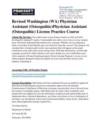 Revised Washington (WA) Physician Assistant (Osteopathic)Physician Assistant (Osteopathic)