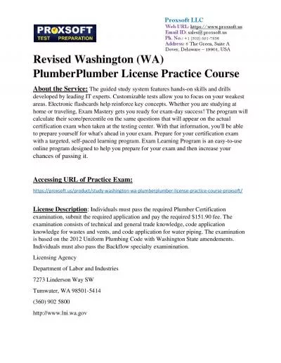 Revised Washington (WA) PlumberPlumber License Practice Course