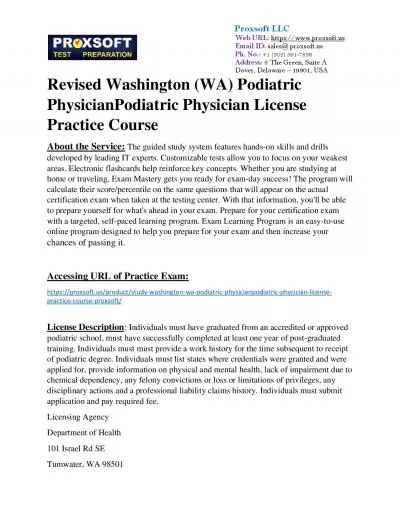 Revised Washington (WA) Podiatric PhysicianPodiatric Physician License Practice Course