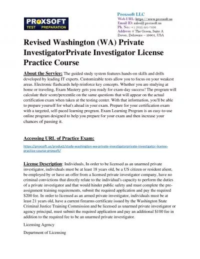 Revised Washington (WA) Private InvestigatorPrivate Investigator License Practice Course