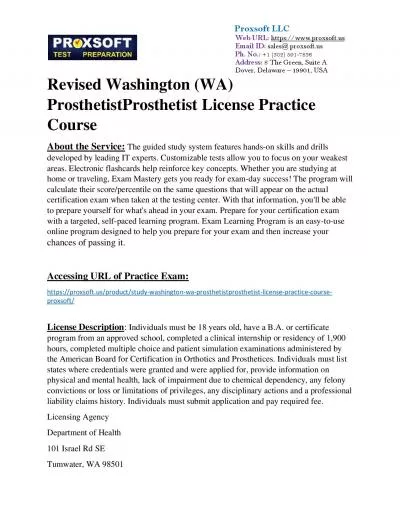 Revised Washington (WA) ProsthetistProsthetist License Practice Course