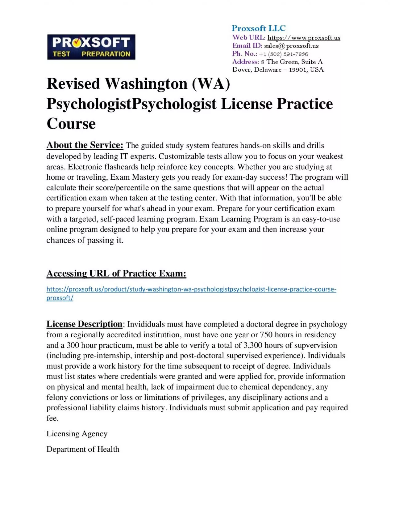 PDF-Revised Washington (WA) PsychologistPsychologist License Practice Course