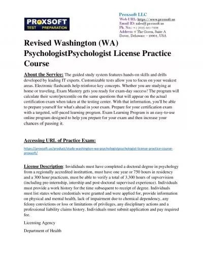 Revised Washington (WA) PsychologistPsychologist License Practice Course