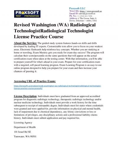 Revised Washington (WA) Radiological TechnologistRadiological Technologist License Practice Course